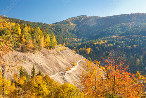 The Maximilian heap after mining activity in The Spania Dolina village at autumn season, Slovakia, Europe.