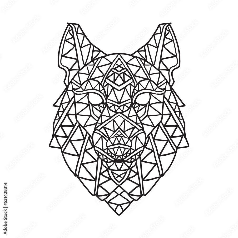 Hand drawn Wolf ornament for coloring