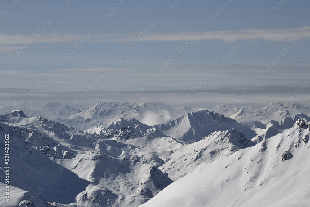 Snow-capped mountain range in the Alps