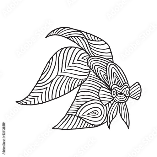 Hand drawn betta fish doodle for coloring