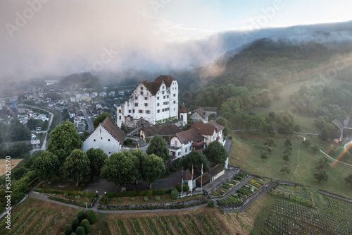old swiss castle in the morning sun