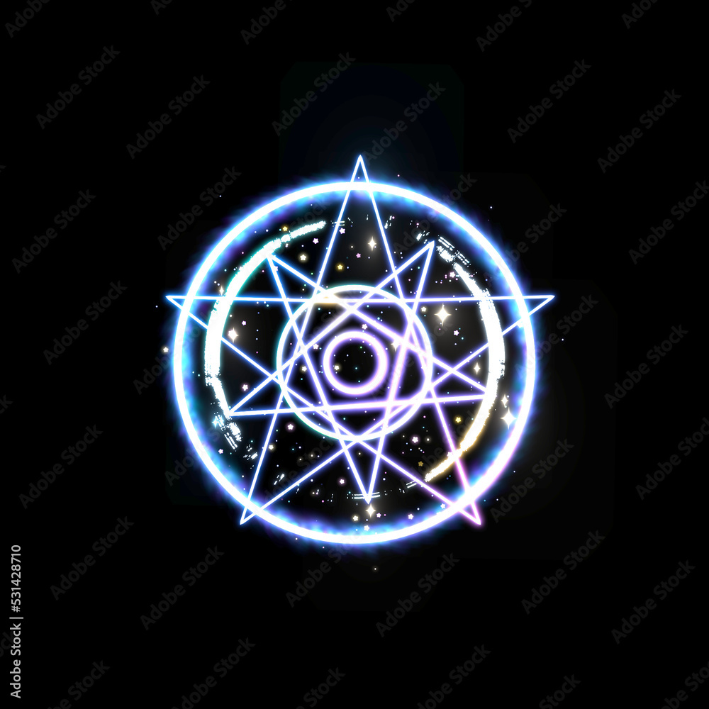 3d rendered glowing cartoon magic star circle object with shiny sparkles on a black background.