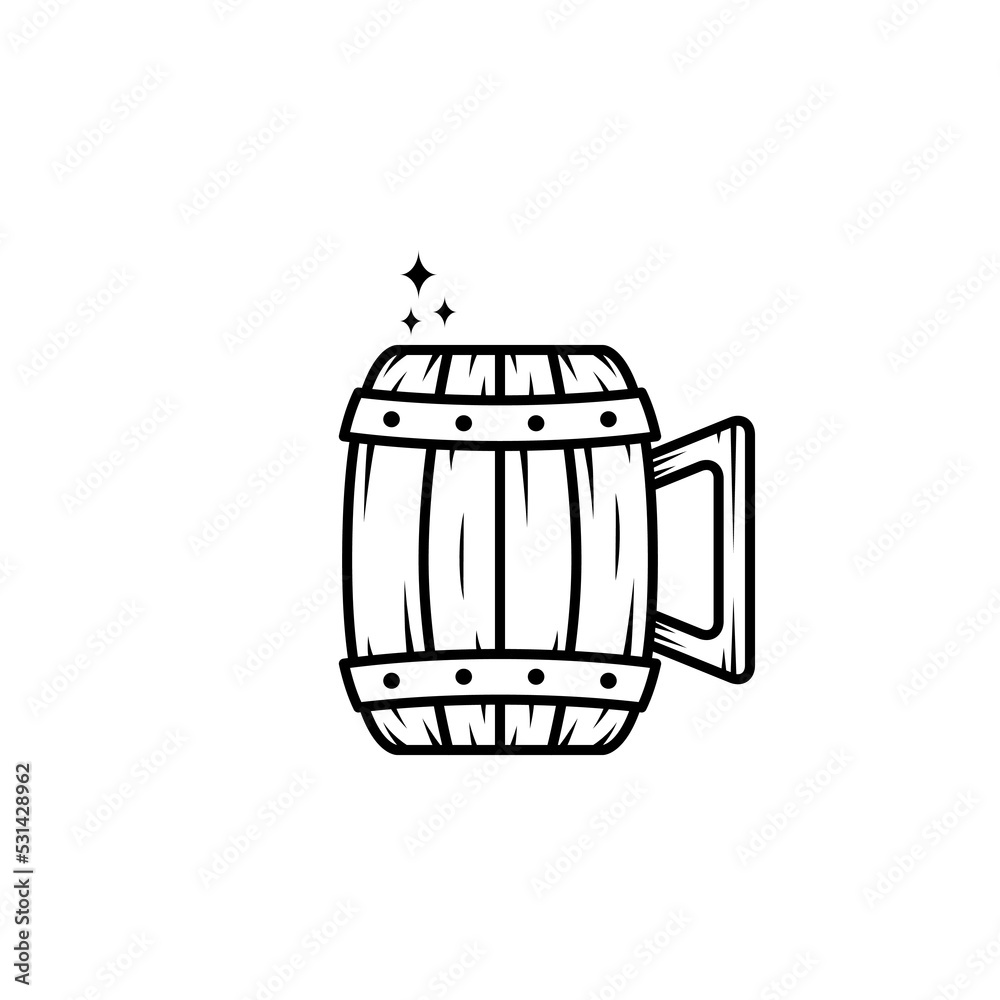 sparkling wooden mug icon on white background. simple, line, silhouette and clean style. black and white. suitable for symbol, sign, icon or logo sparkling wooden mug icon on white background. simple, line, silhouette and clean style. black and white. suitable for symbol, sign, icon or logo