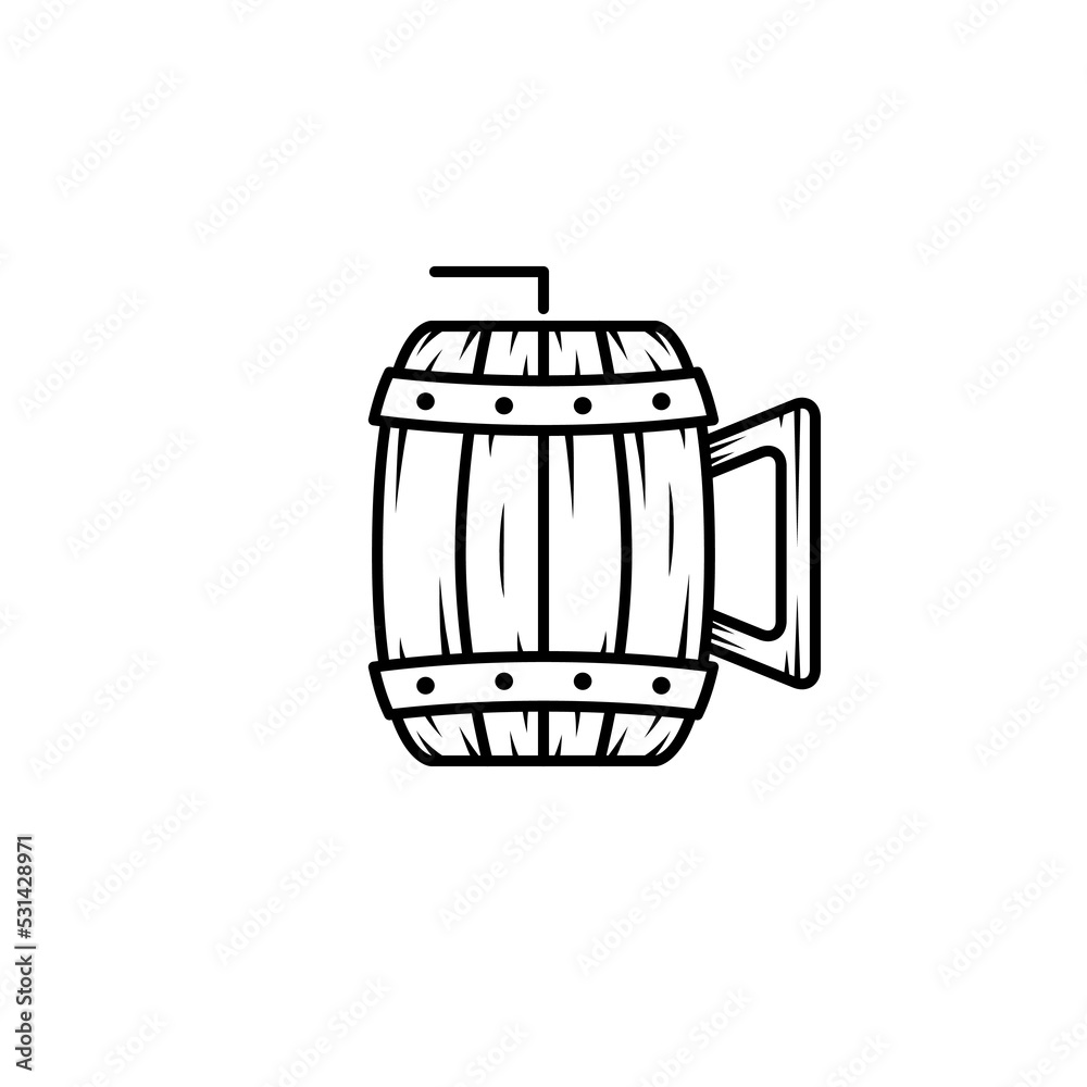 wooden mug icon with straw on white background. simple, line, silhouette and clean style. black and white. suitable for symbol, sign, icon or logo wooden mug icon with straw on white background. simple, line, silhouette and clean style. black and white. suitable for symbol, sign, icon or logo
