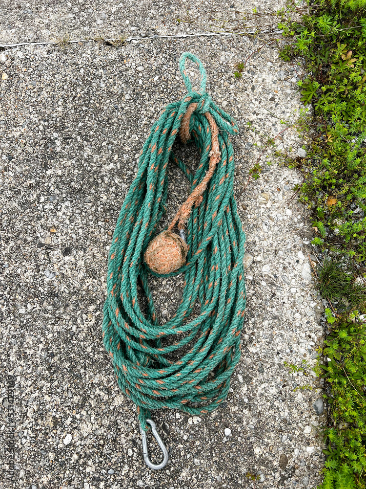 Marine Heaving Line and Monkey's Fist Knot on Throwing Line on the