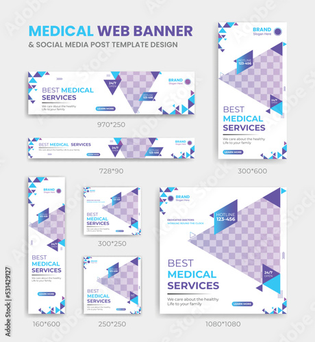 Medical health web banner and social media post template design square and horizontal size