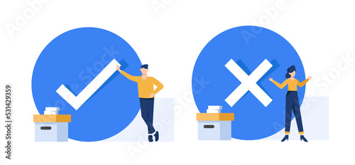 Tick and cross marks. Accepted, rejected, approved, disapproved