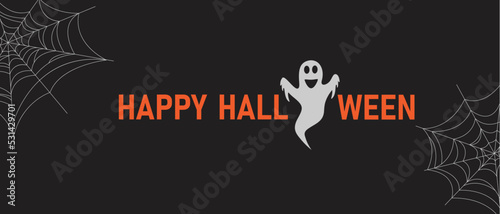 Gray halloween background with spider web and ghost. Festive background for Halloween design. Vector illustration