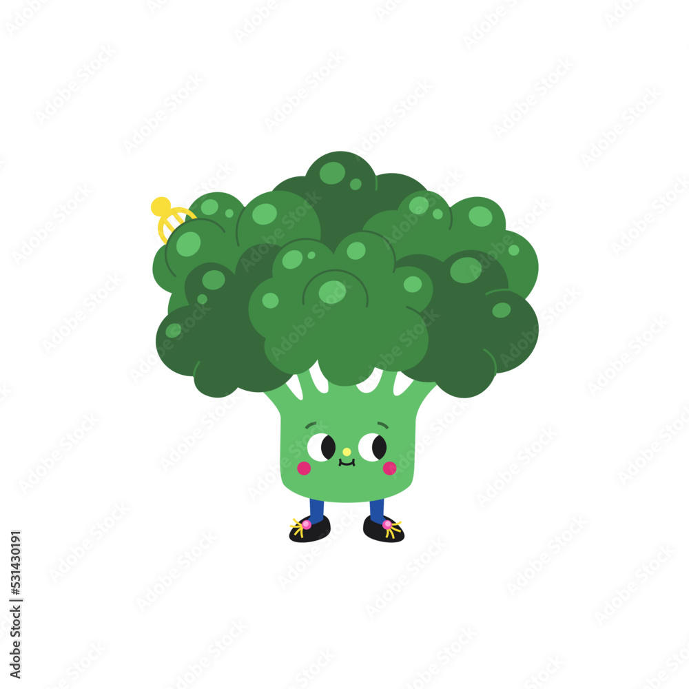 Fototapeta premium Cute cartoon broccoli illustration on a white background.