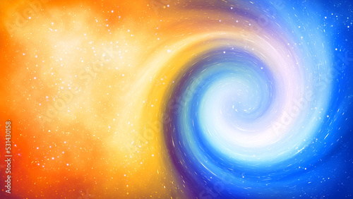 Abstract background of a glowing energy swirl in the universe in blue and orange tones. Digital illustration photo