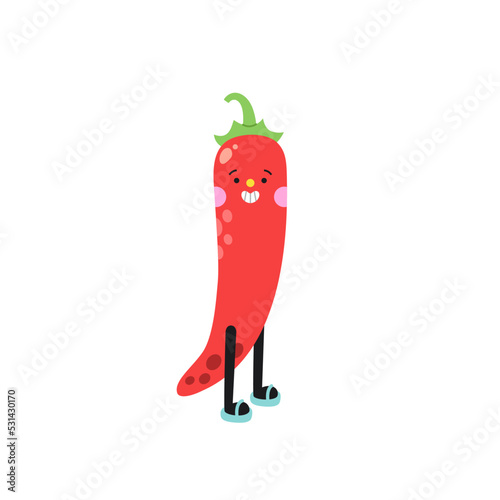 Cute cartoon chili pepper illustration on a white background.