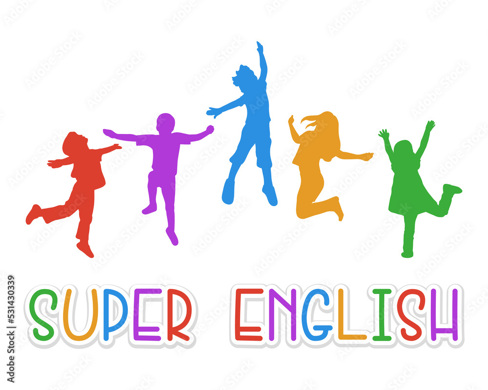super English banner with kid jump
