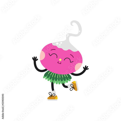 Cute cartoon radish illustration on a white background.