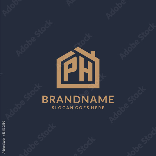Initial letter PH logo with simple minimalist home shape icon design