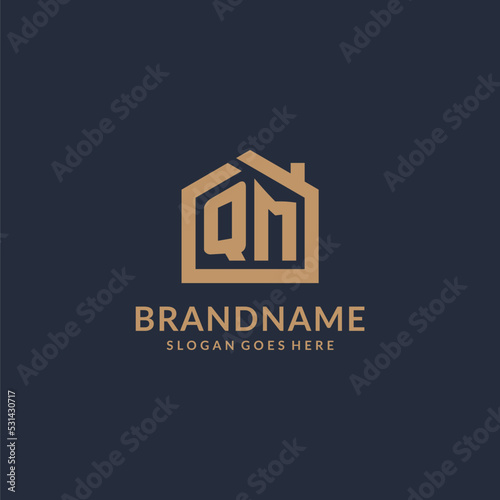 Initial letter QM logo with simple minimalist home shape icon design photo