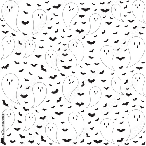 Vector Halloween bats and ghosts pattern background
