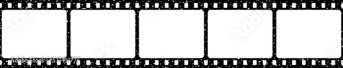 Grunge film strip seamless on white background. Retro scratched camera photo roll. Old filmstrip with perforation, border or frame with place for pictures. Vector illustration