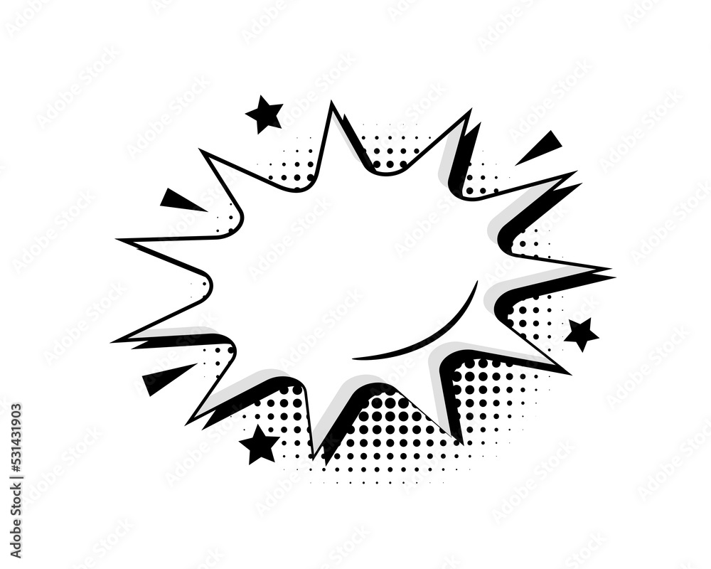 Empty comic speech bubble with halftone shadow, star. Pop art vector cartoon illustration in retro style. Design for comic book, poster, banner Empty comic speech bubble with halftone shadow, star. Pop art vector cartoon illustration in retro style. Design for comic book, poster, banner