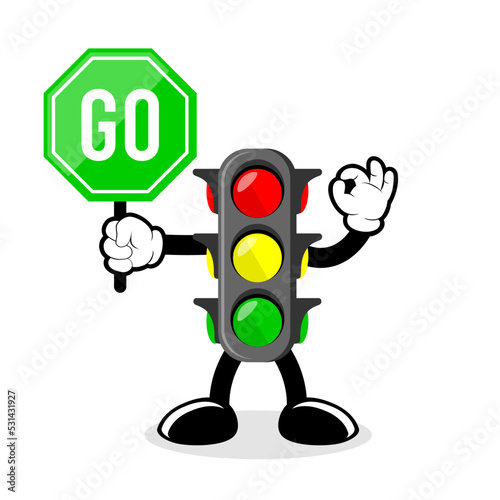 Ilustration of traffic light cartoon with traffic sign