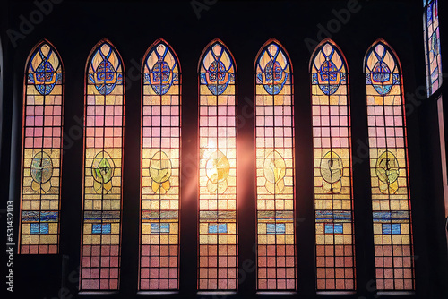 Beautiful colorful gothic stained cathedral window, digital illustration, digital painting, cg artwork, realistic illustration, 3d render © Gbor