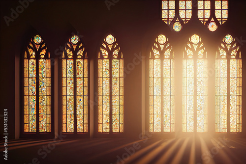 Beautiful colorful gothic stained cathedral window, digital illustration, digital painting, cg artwork, realistic illustration, 3d render