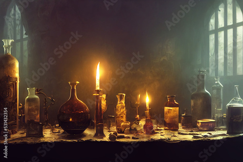 Sorcery room or wizard room.3d illustration photo