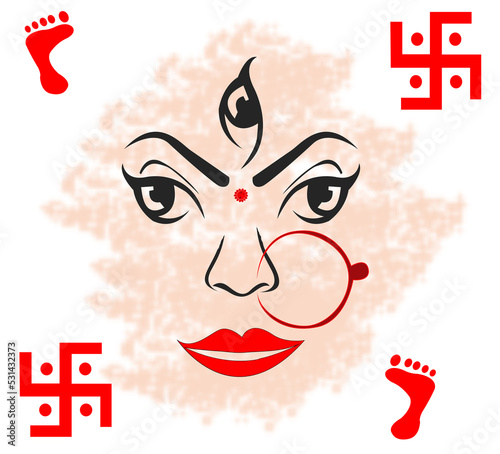 maa durga face shape and white background photo