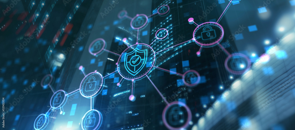 Cyber Security Data Protection Concept on City Background Cyber Security Data Protection Concept on City Background