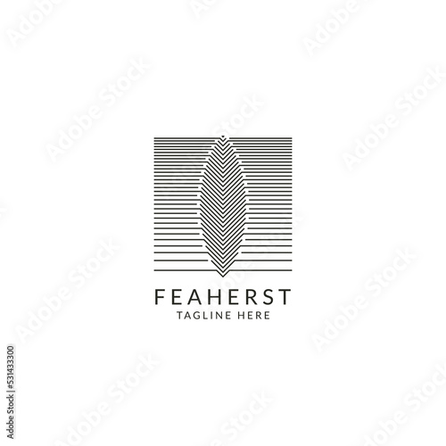 Abstract line feather logo design template flat vector illustration with frame emblem for premium branding. Elegant line symbol logotype in white background photo