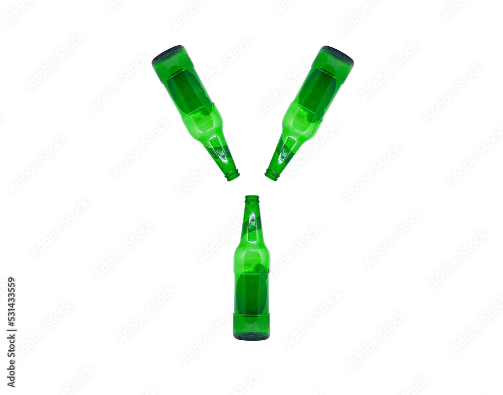The letter Y is made of glass bottles The letter Y is made of glass bottles