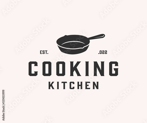 Skillet Cast Iron Logo. Fry Pan Logo Design. Restaurant Kitchen Logo Template