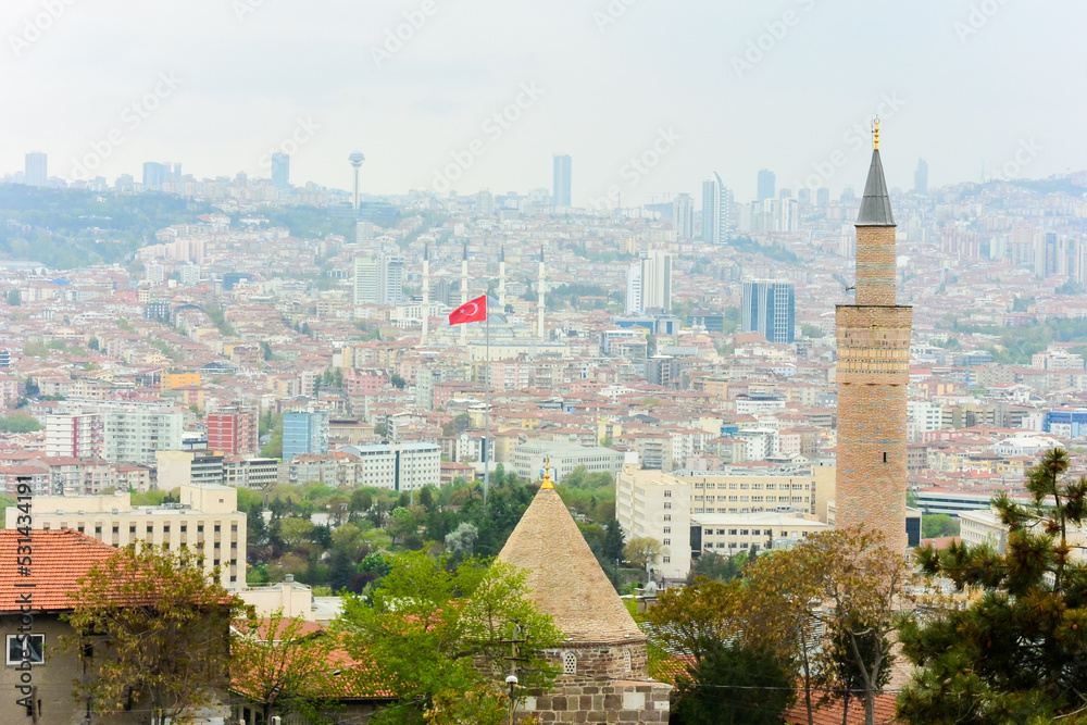 Ankara skyline with major monumental buildings including Kocatepe Mosque - Ankara, Turkey
