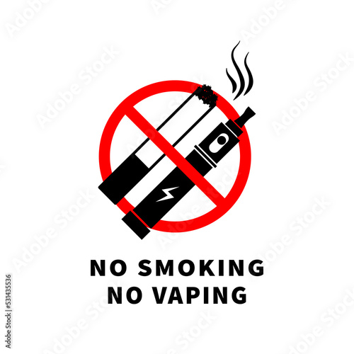 No vaping and smoking, forbidden sign with electronic cigarette on white