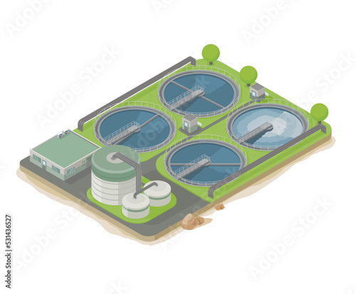wastewater Treatment Process isometric top view