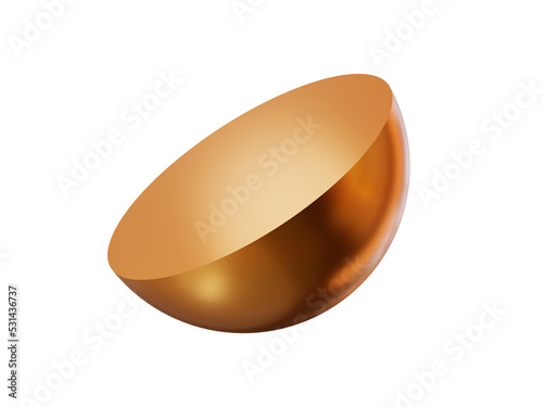 3d gold shape half sphere. Metal simple figure for your design on isolated background. 3d rendering illustration photo