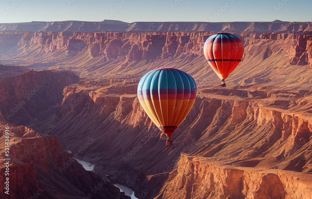 Fototapeta premium Hot air balloons flying over the canyon