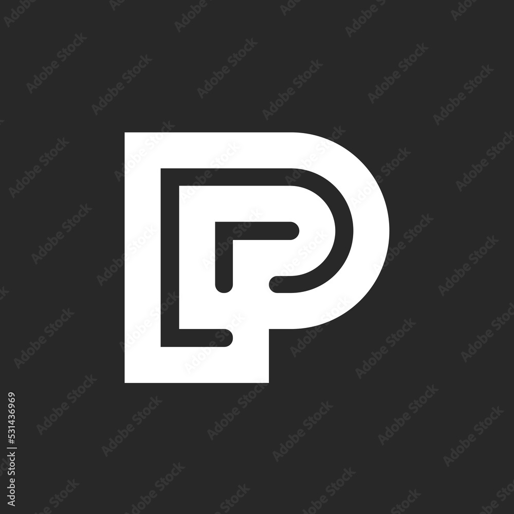 Bold letter P logo monogram, maze shape identity black and white emblem, identity design mockup. Bold letter P logo monogram, maze shape identity black and white emblem, identity design mockup.