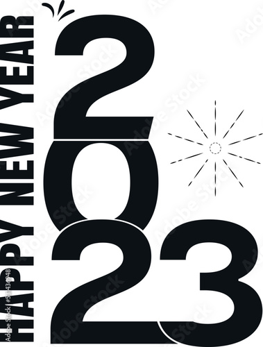 Happy New Year 2023 Stylish text design.2023 Number Vector illustration.New Year Design
