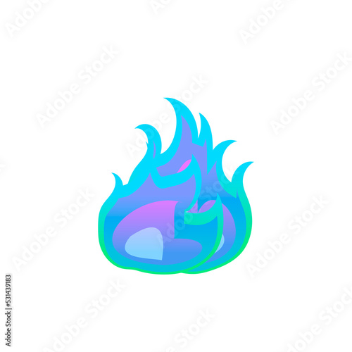 Cartoon gas fire flame, blue flaming element on white