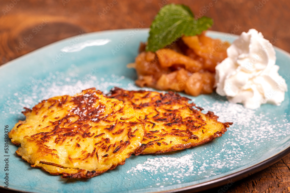 bavarian sweet hash browns on a plate