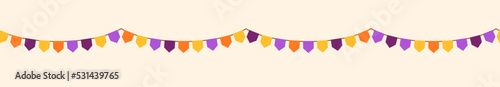 Halloween color retro buntings garlands isolated on white background. Vector illustration. Seamless happy birthday banner, fiesta border, carnival holiday header