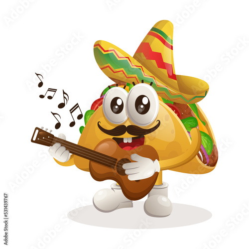 Cute taco wearing mexican hat with playing guitar