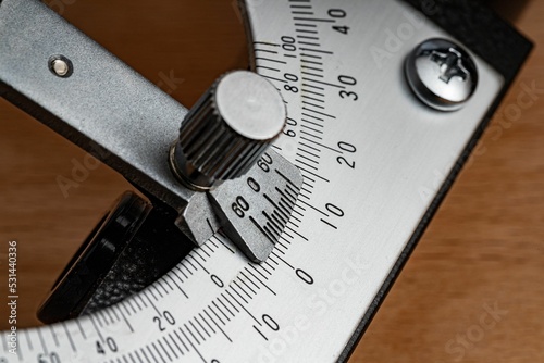 Top angle view of a protractor