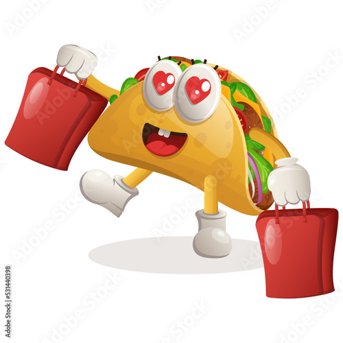 Cute taco mascot happy shopping