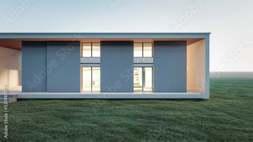 Fototapeta Naklejka Na Ścianę i Meble -  3d rendering illustration of modern minimal house with natural landscape, walkway 
