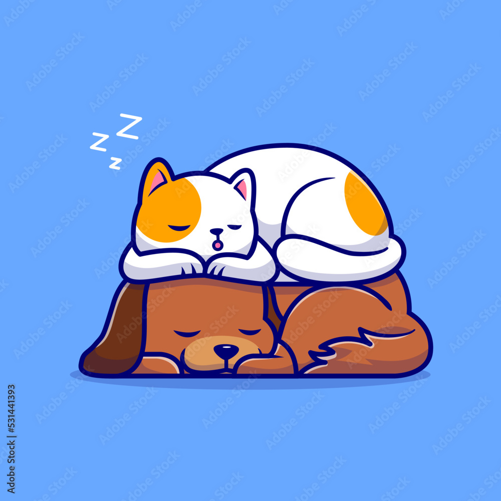 Cute Cat And Dog Sleeping Together Cartoon Vector Icon Illustration