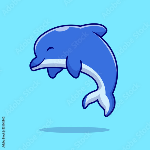 Cute Dolphin Cartoon Vector Icon Illustration. Animal Nature Icon Concept Isolated Premium Vector. Flat Cartoon Style