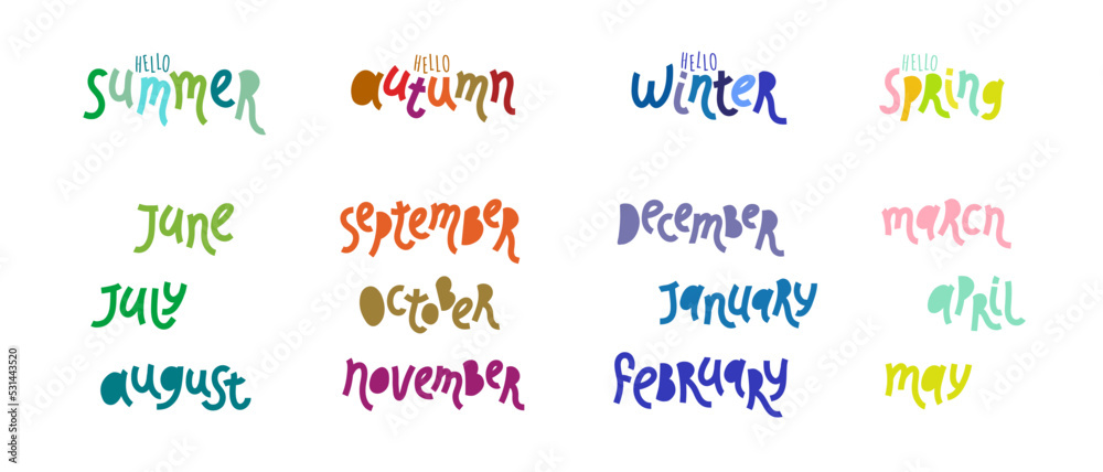 Collection of minimalist vector lettering. Inscription with the names ...