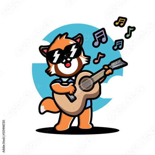 Cute red panda playing guitar