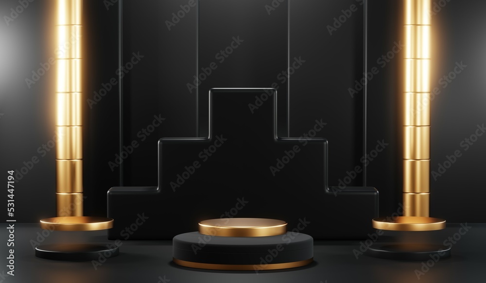 3D rendering of blank product background for cream cosmetics Modern black podium background 3D rendering of blank product background for cream cosmetics Modern black podium background